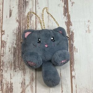 Plush Kitty Backpack Bag/Purse Crossbody Gray Faux Fur